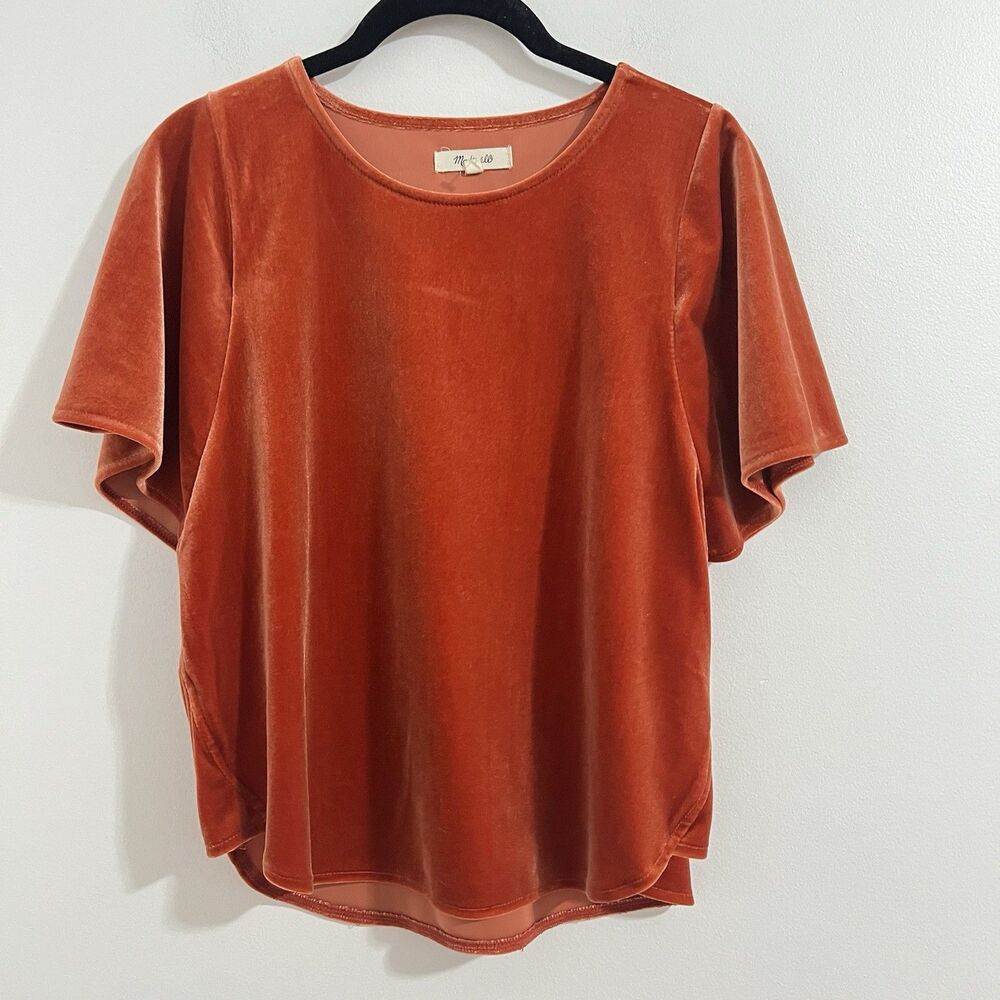 Madewell Velvet Butterfly Top Size S Orange Retro Y2K 70s Short Sleeve‎ Flutter